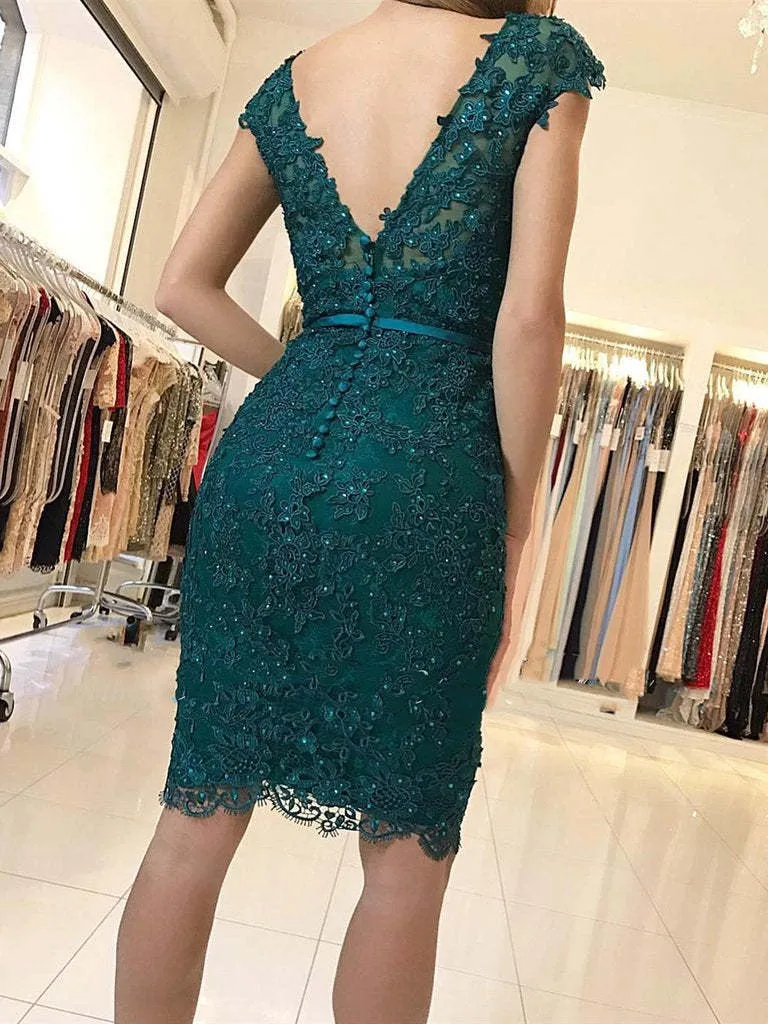 Robe de soirée courte en dentelle vert émeraude
