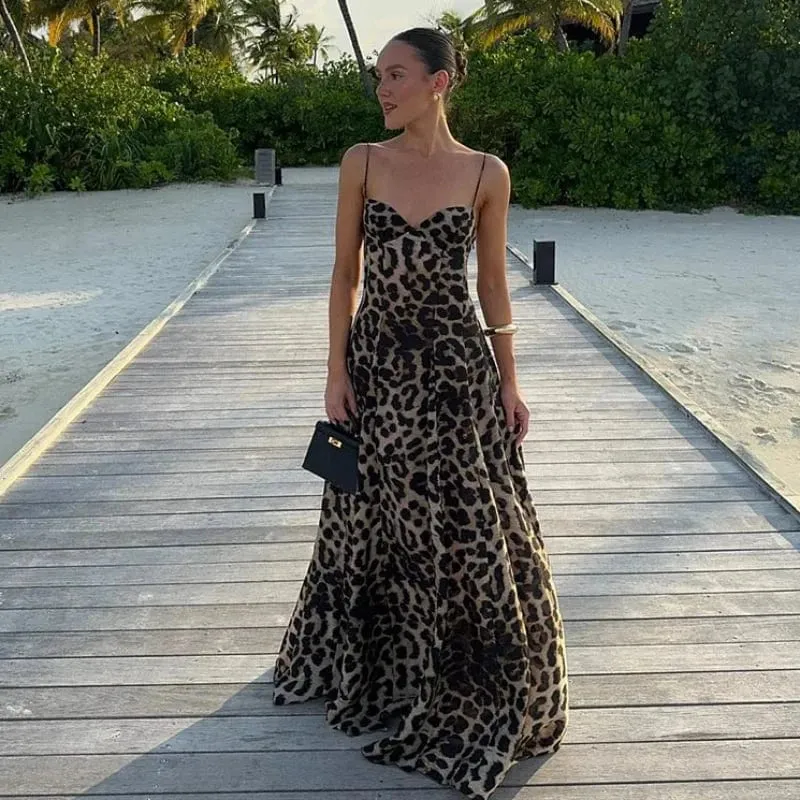 Robe de soirée longue imprimé léopard