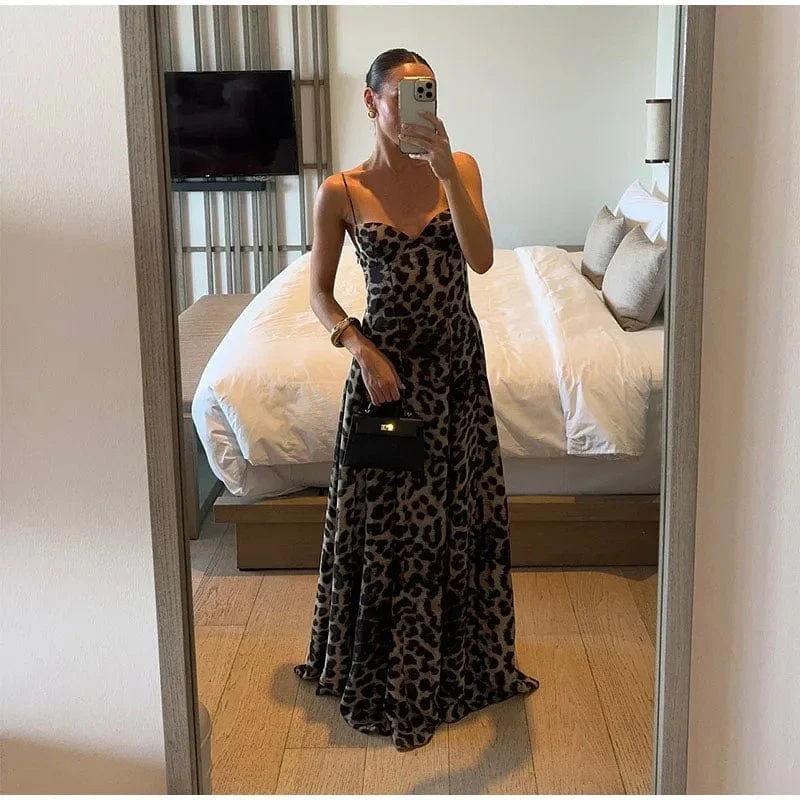 Robe de soirée longue imprimé léopard