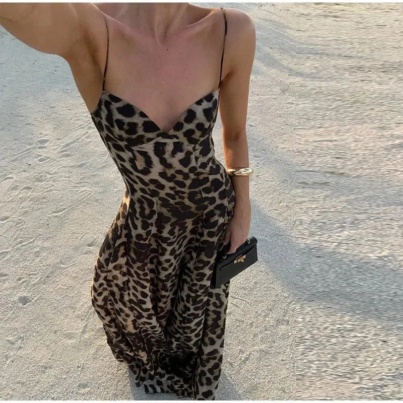 Robe de soirée longue imprimé léopard