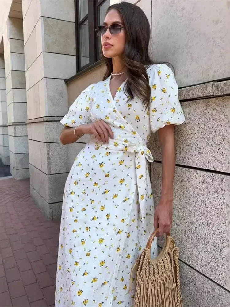 Robe été fleurie longue blanche