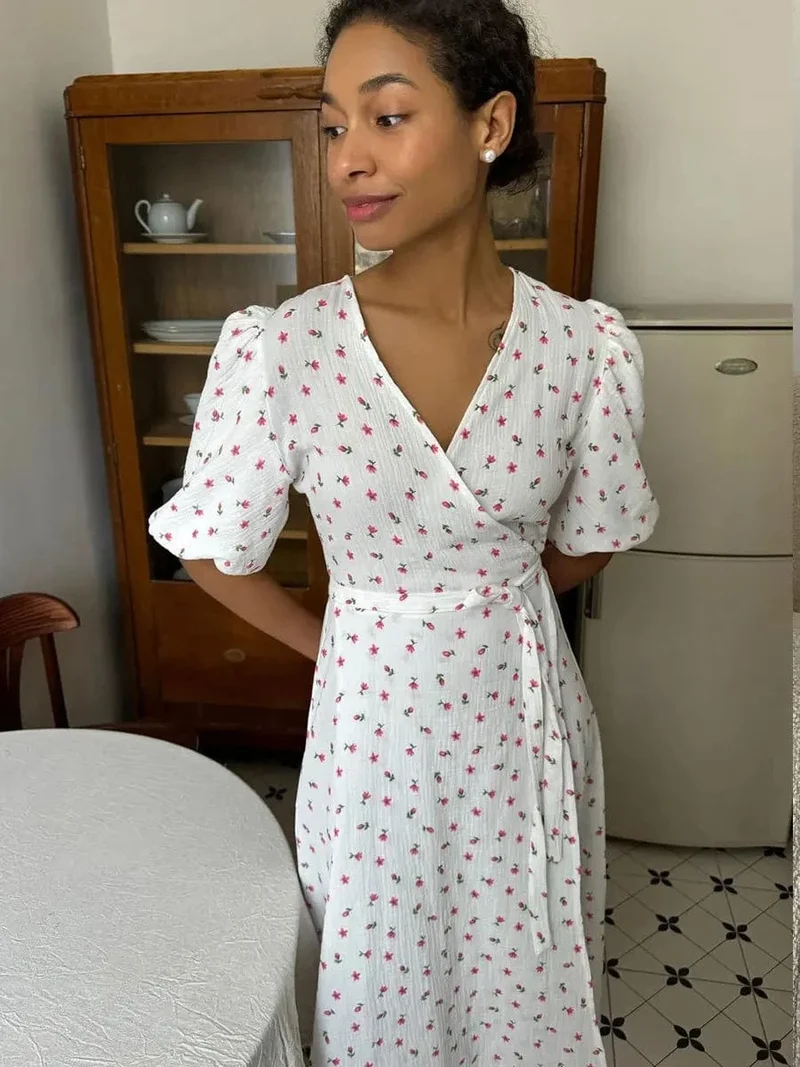 Robe été fleurie longue blanche