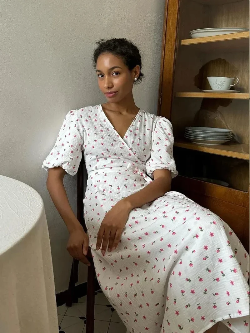 Robe été fleurie longue blanche