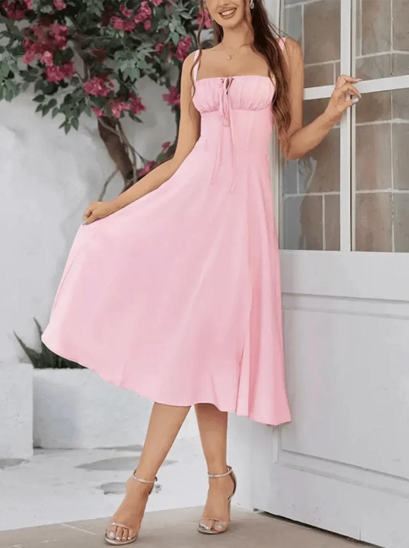 Robe été plissée midi sans manches