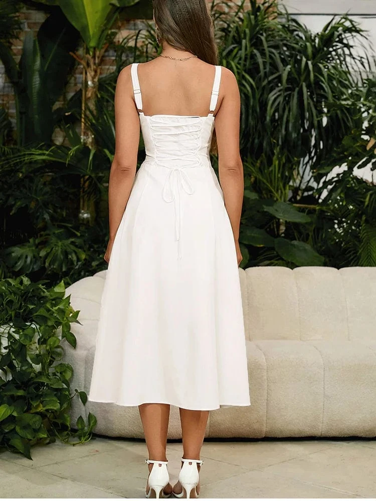 Robe été plissée midi sans manches
