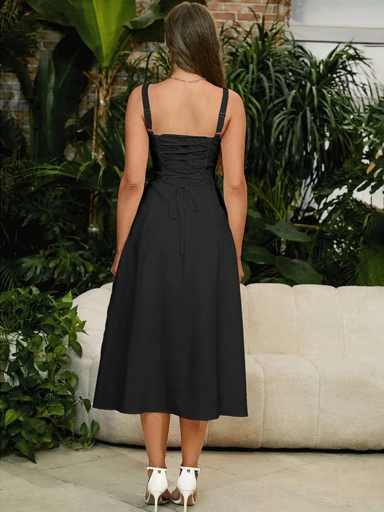 Robe été plissée midi sans manches