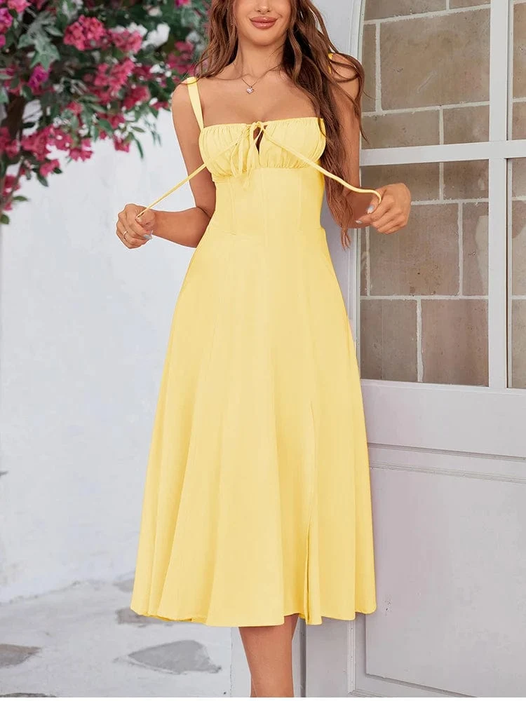 Robe été plissée midi sans manches