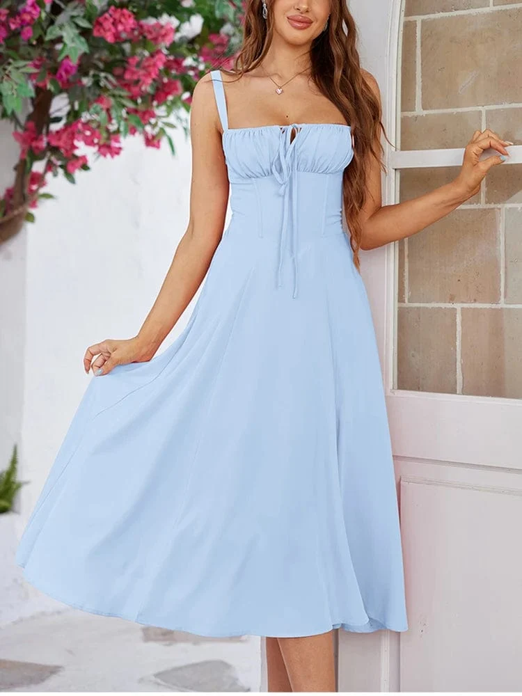 Robe été plissée midi sans manches