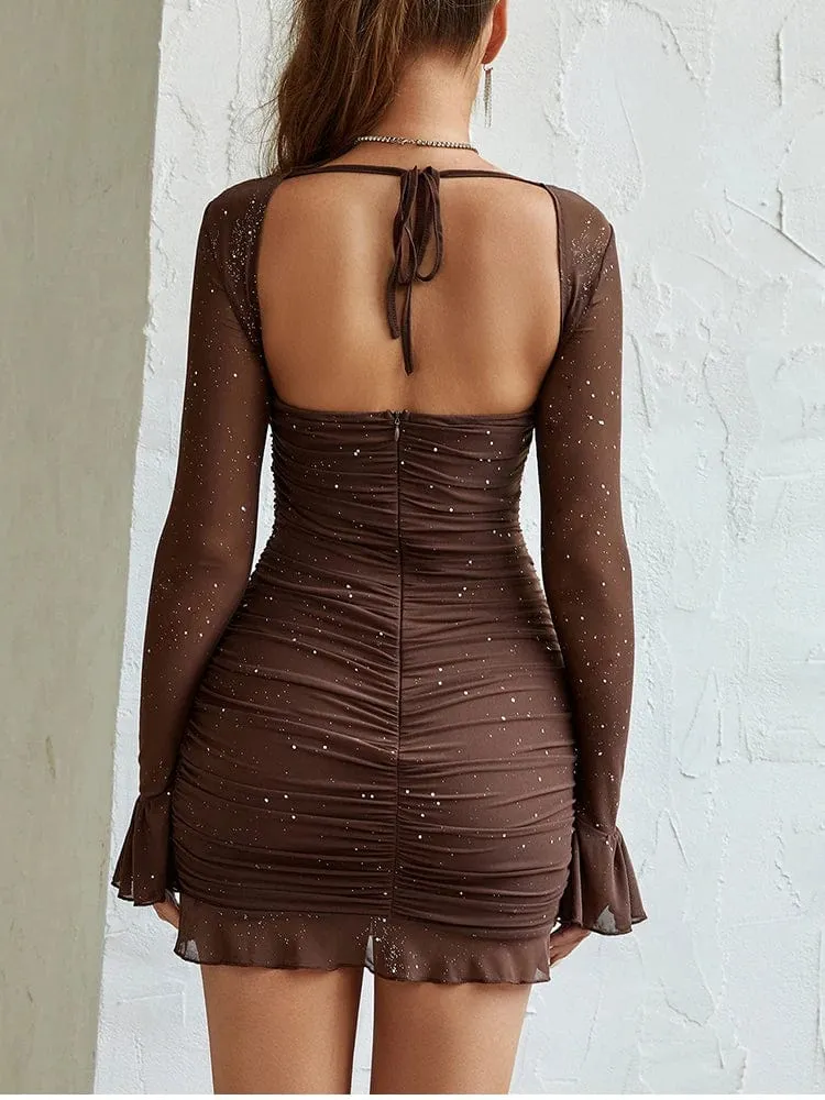Robe de soirée sequin décolleté carré