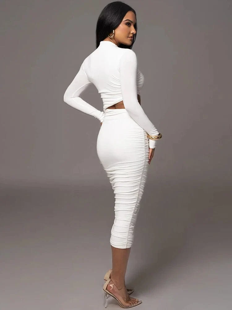 Robe de soirée chic midi à manche longue
