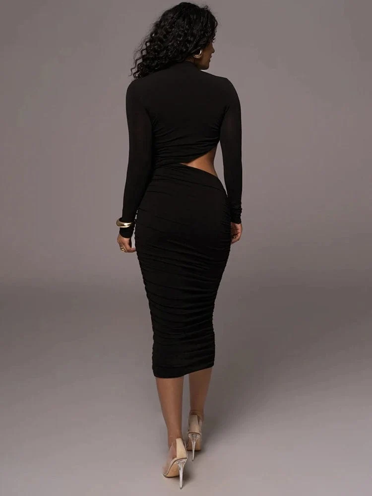 Robe de soirée chic midi à manche longue