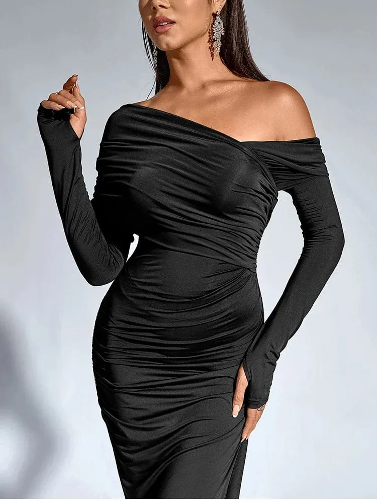 Robe de soirée chic longue manches longues