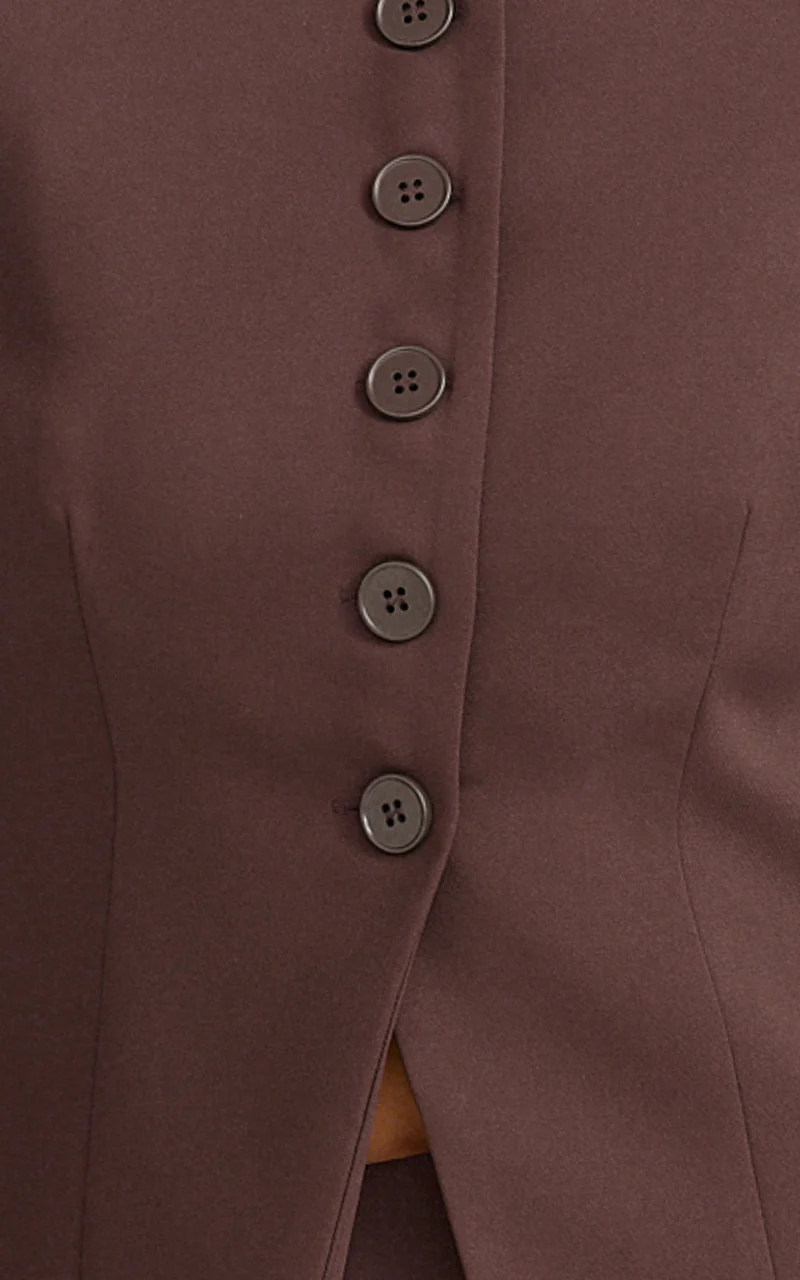 Mikey Jacket - Tailored Long Sleeve Collarless Jacket in Chocolate