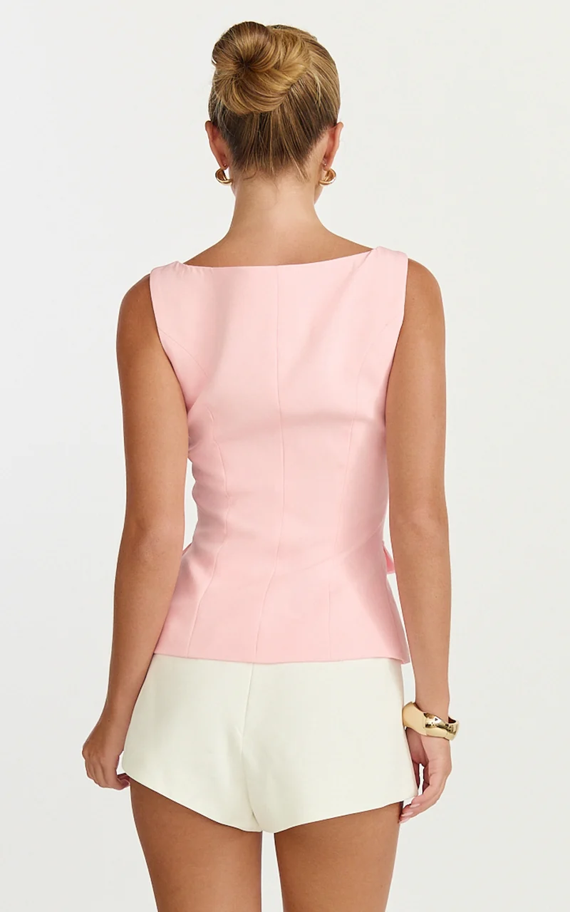Melissa Top - Sleeveless Double Breasted Vest Top in Baby Pink