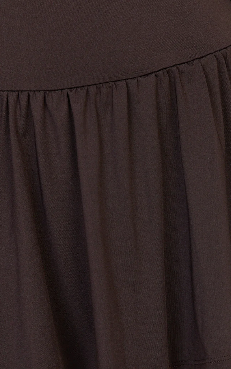 Estelle Mini Dress - Off Shoulder Long Sleeve Drop Waist Dress in Dark Chocolate