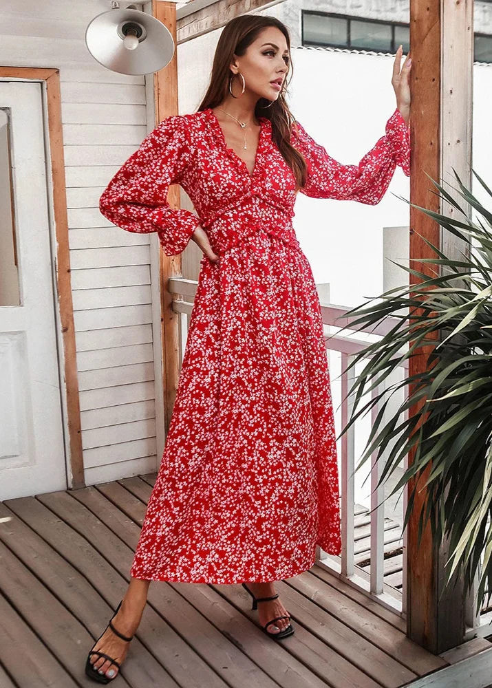 Robe longue de printemps manches longues