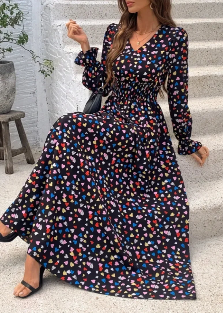 Robe en mousseline manches longues noire
