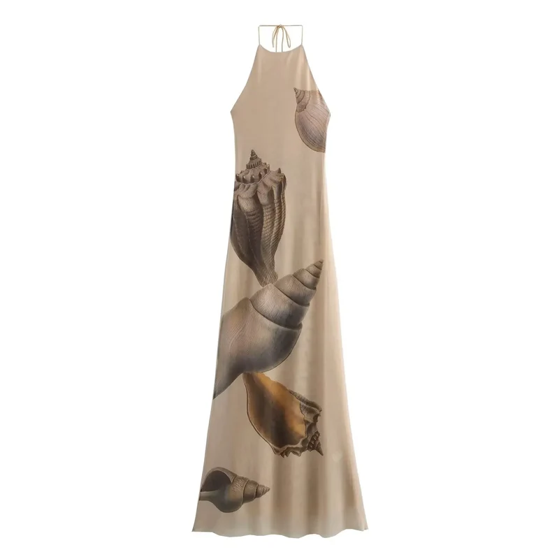Robe beige col halter chic