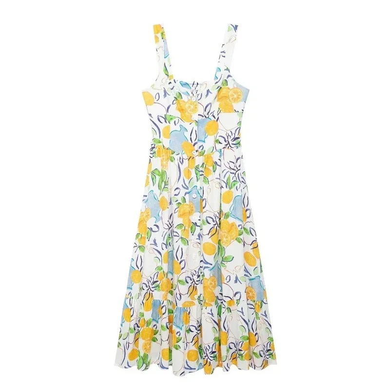 Robe printanière florale blanche et jaune