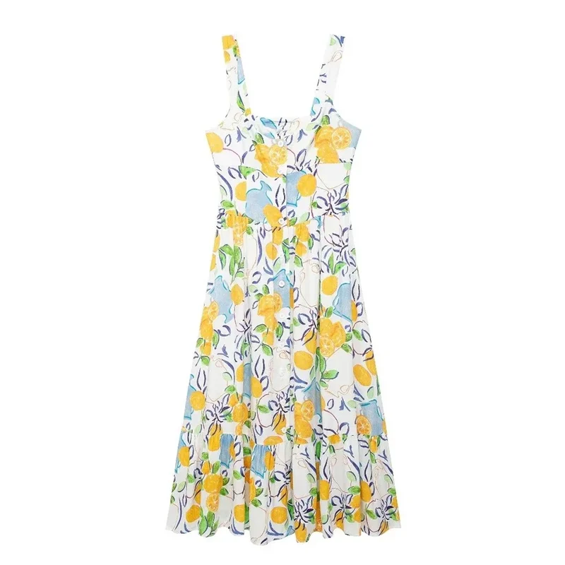 Robe printanière florale blanche et jaune