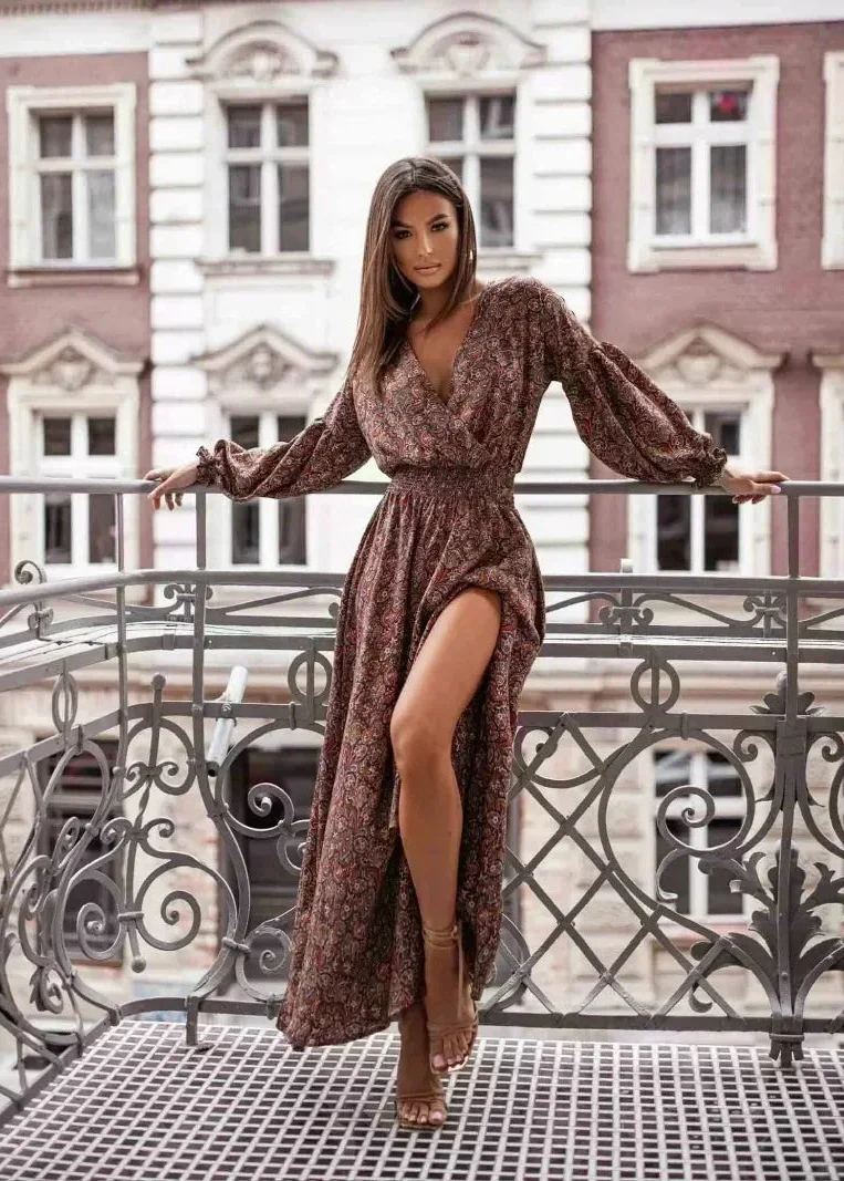 Robe tendance vintage pour femme Café
