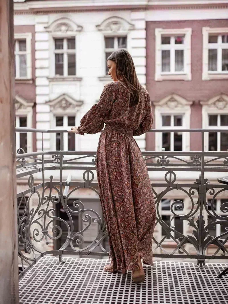 Robe tendance vintage pour femme Café