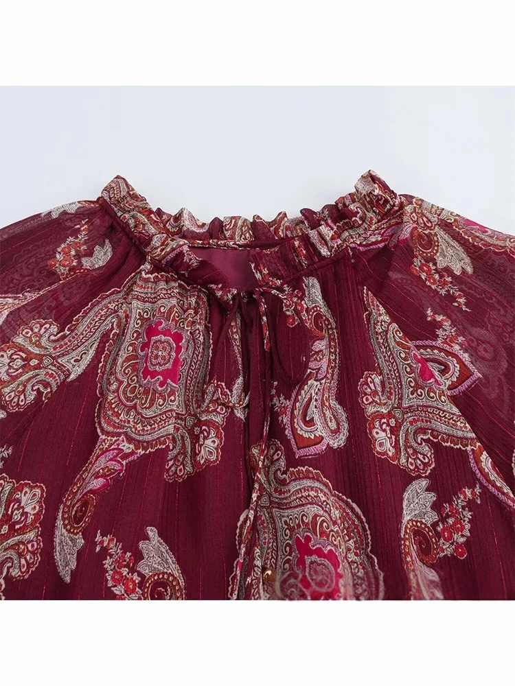 Robe bohème vintage en mousseline à imprimé fleuri rouge