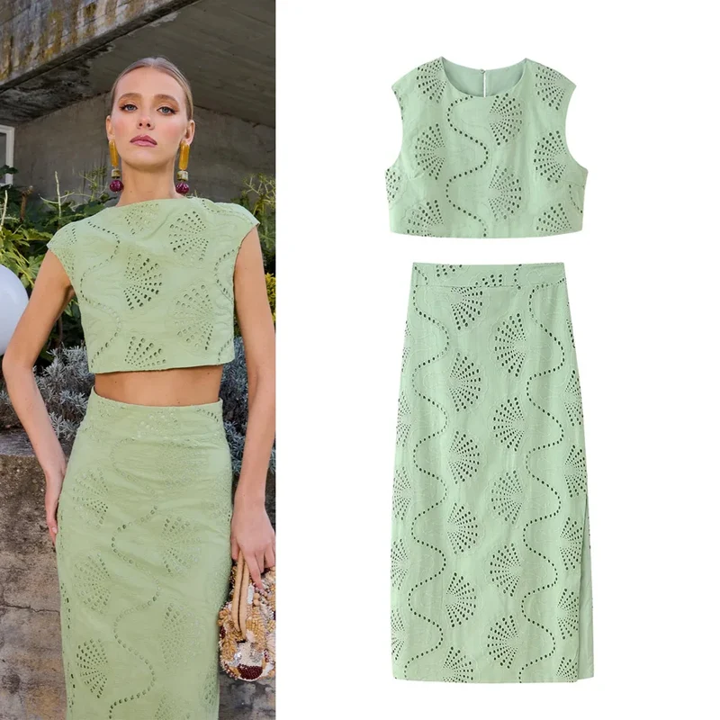 Ensemble jupe et top élégant chic brodé pour femme