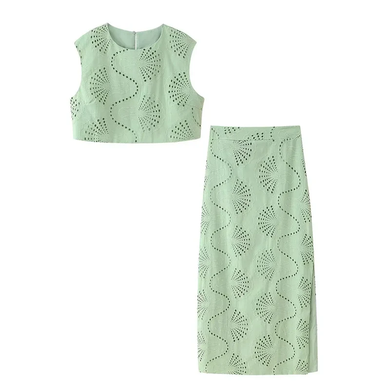Ensemble jupe et top élégant chic brodé pour femme
