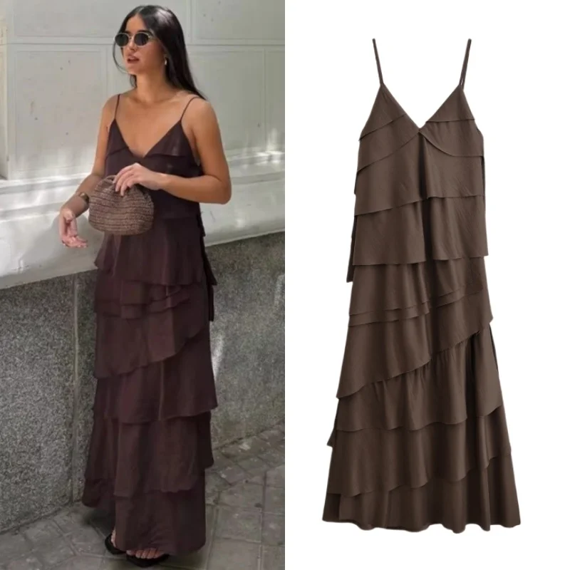 Robe bohême chic marron a volants