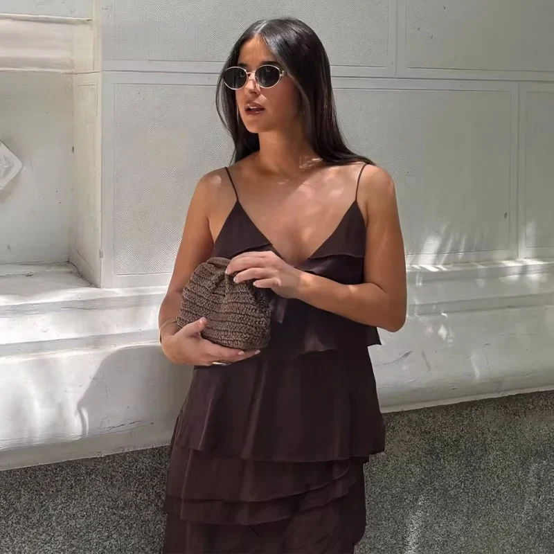 Robe bohême chic marron a volants