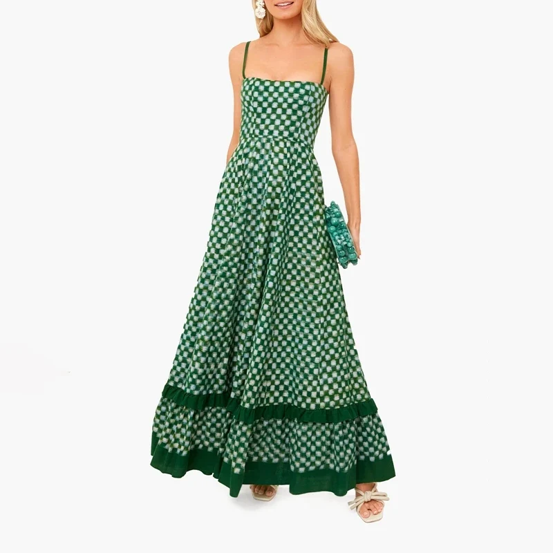Robe longue vichy verte