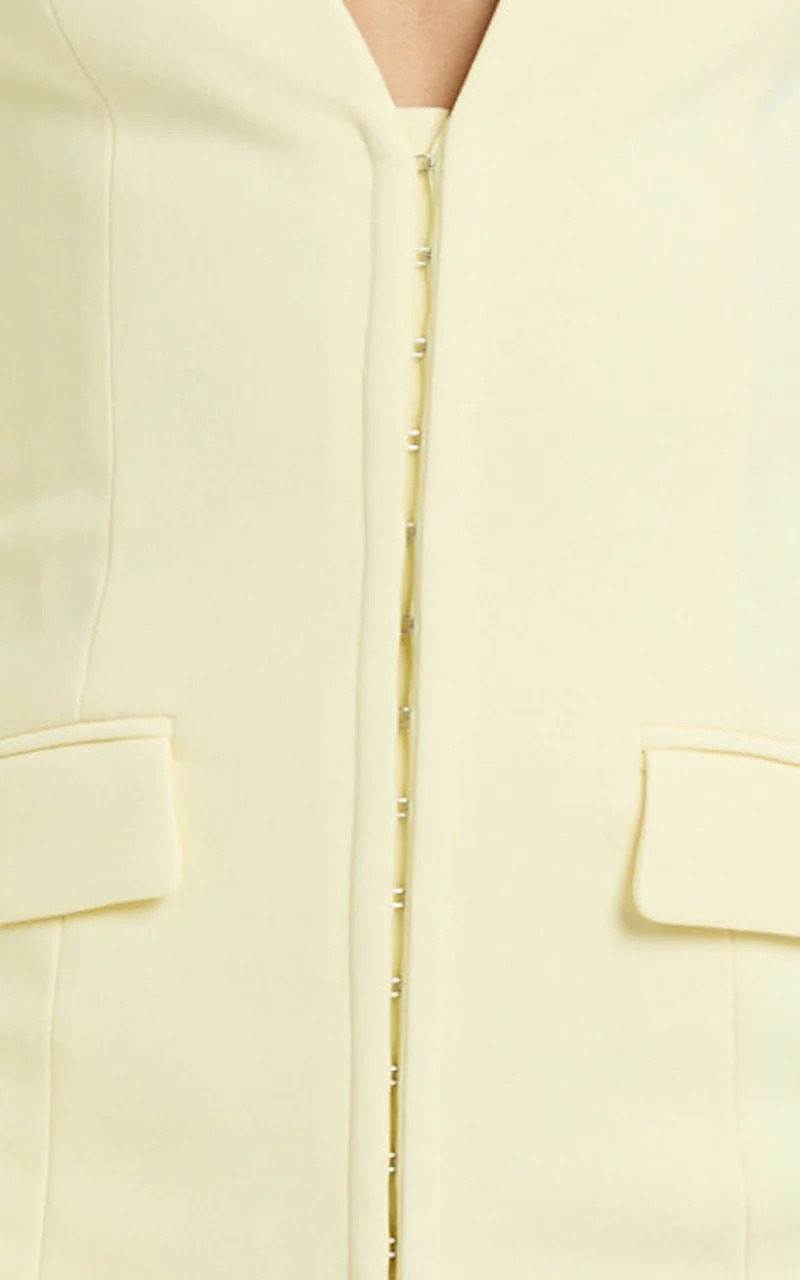 Cady Mini Dress - V Neck Hook And Eye Front Fitted Dress in Yellow