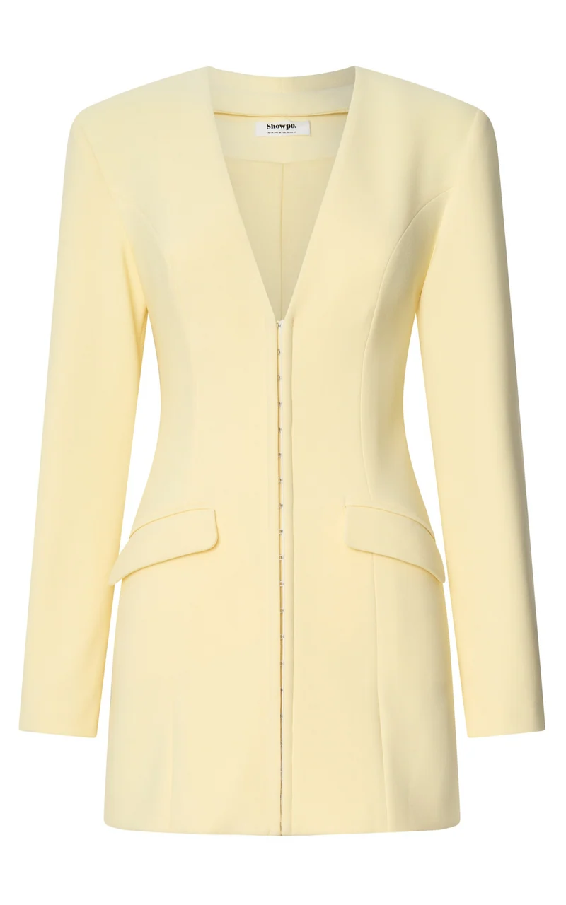 Cady Mini Dress - V Neck Hook And Eye Front Fitted Dress in Yellow