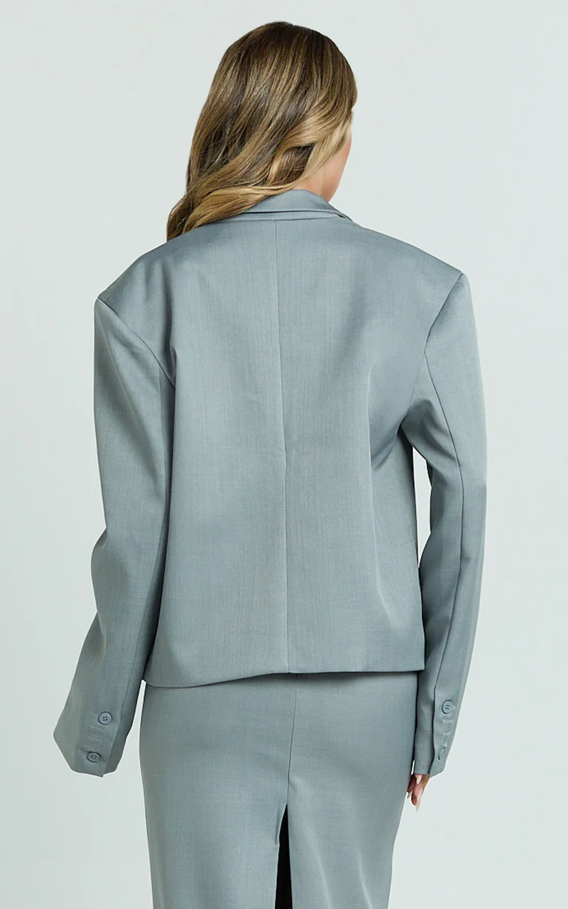 Willow Blazer - Oversized Boxy Short Blazer in Grey