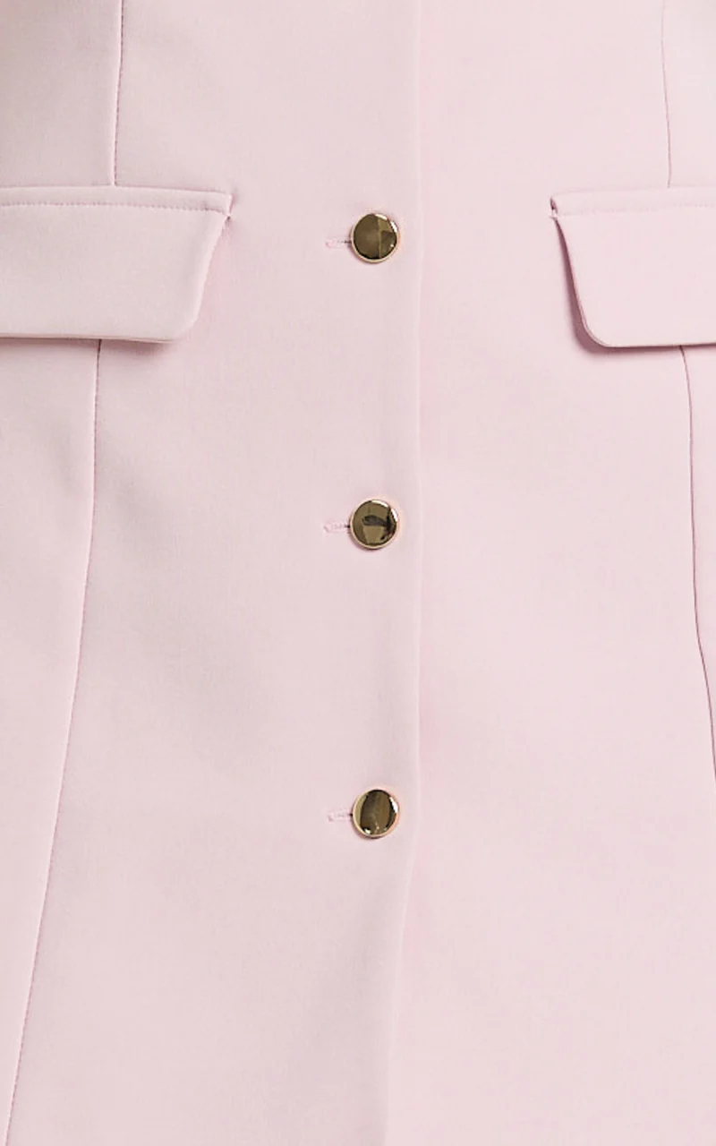Kenna Mini Dress - Square Neck Button Down Mini Dress in Pink