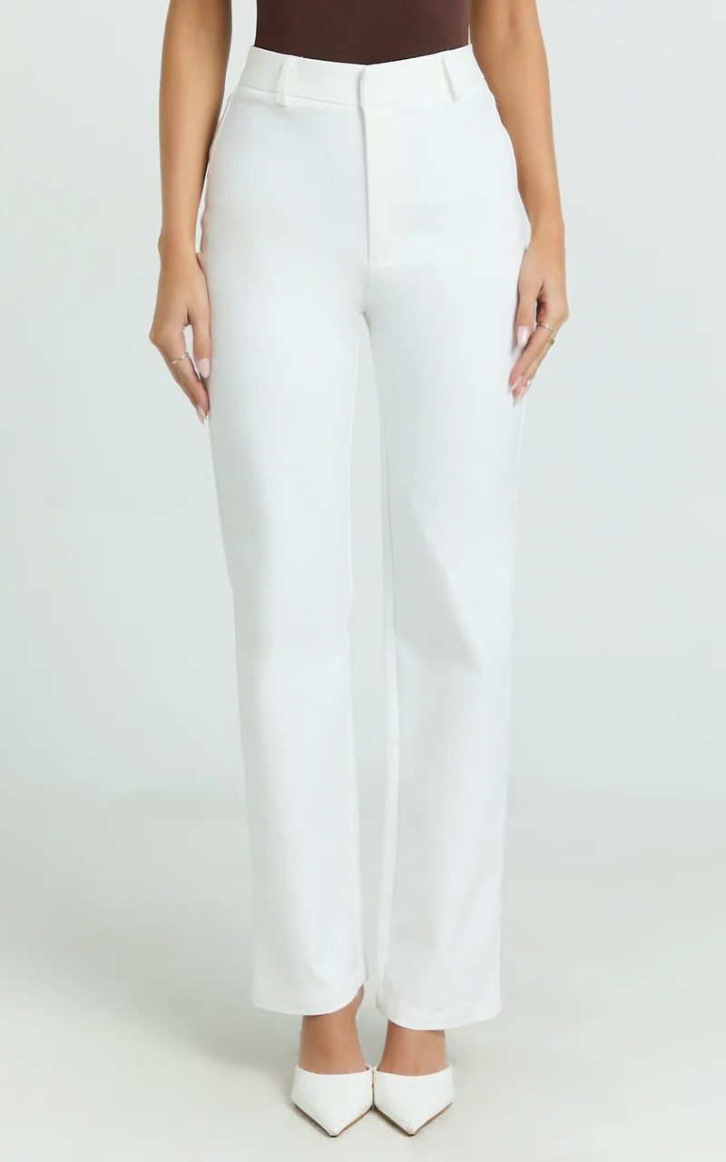 Carolyn Pants - High Waist Slim Straight Leg Tailored Pants in Off White
