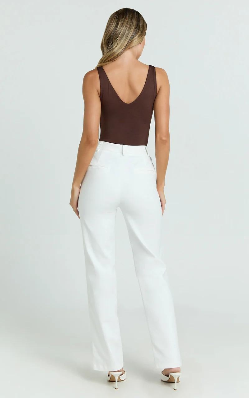 Carolyn Pants - High Waist Slim Straight Leg Tailored Pants in Off White