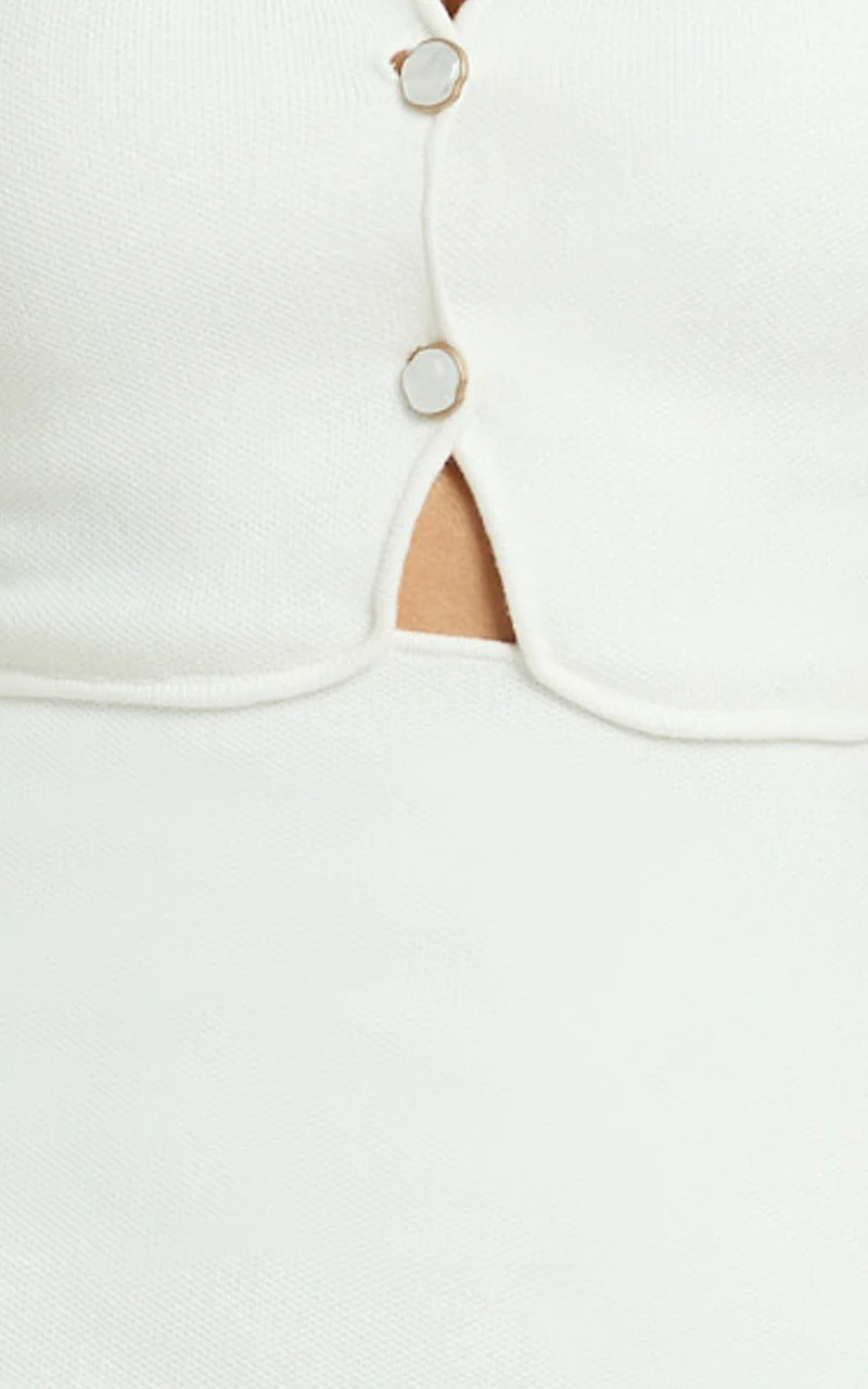 Jade Mini Dress - Button Down Recycled Knit Dress in White