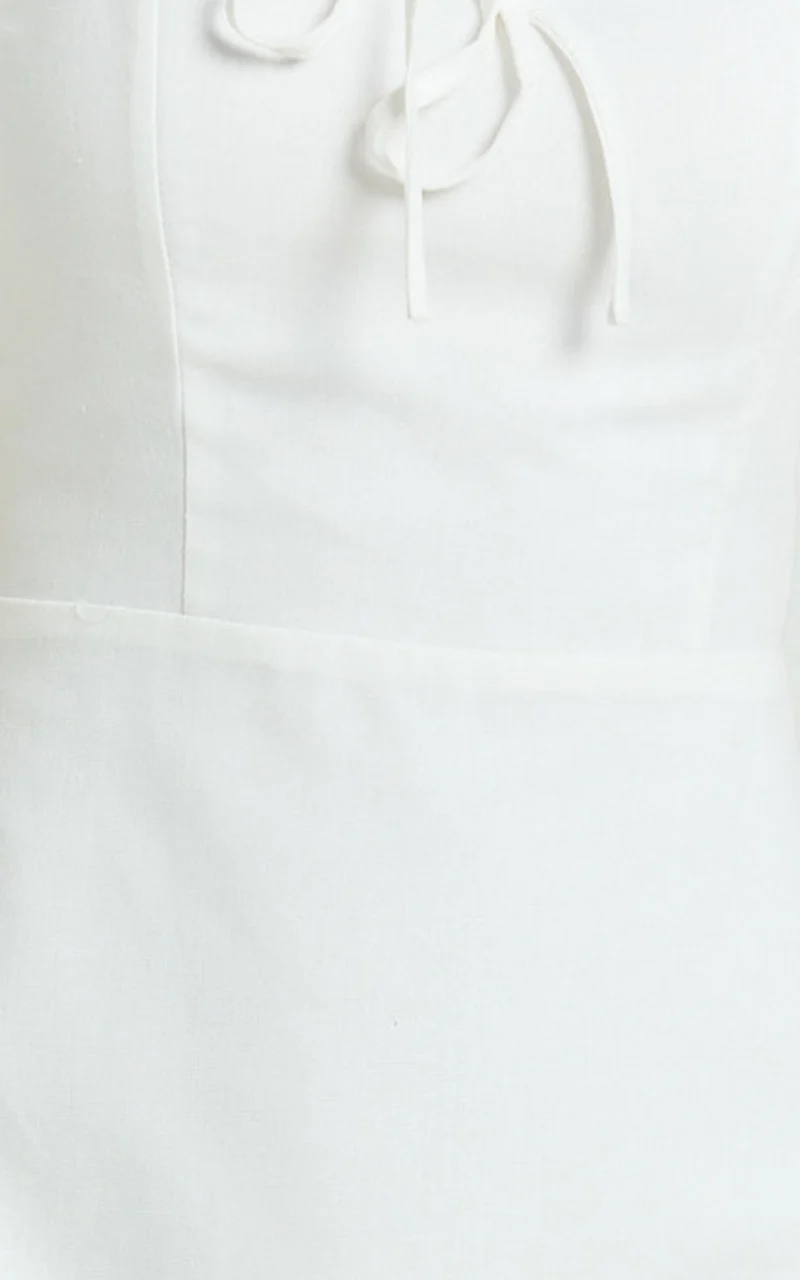 Jules Mini Dress - Puff Sleeve Square Neck Fit And Flare Dress in White