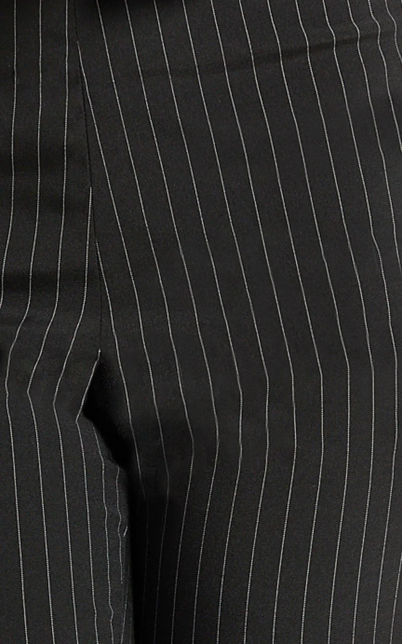 Susannah Pants - Pinstripe Fitted Split Leg Capri Pants in Black Stripe
