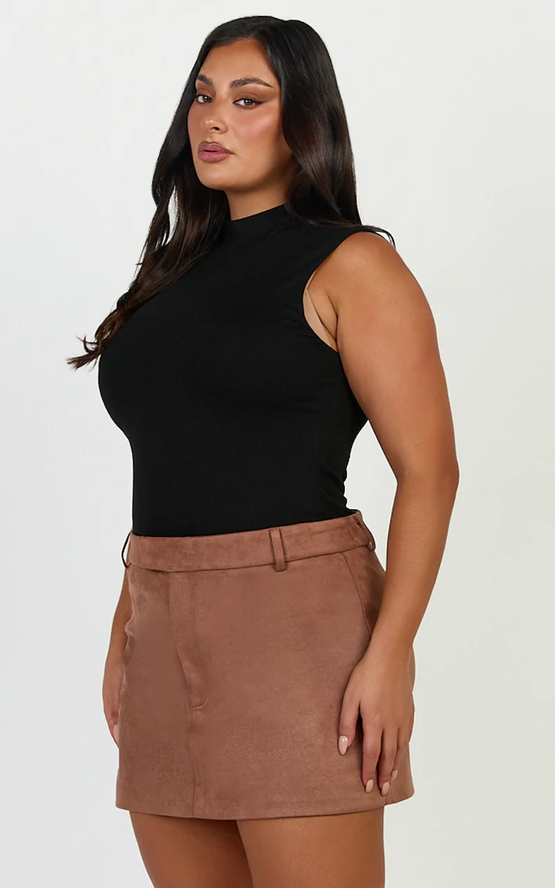 Caitlyn Top - High Neck Sleeveless Tank Top in Black