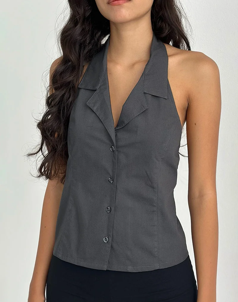 Chemisier dos nu boutonné Mikanu, gris anthracite