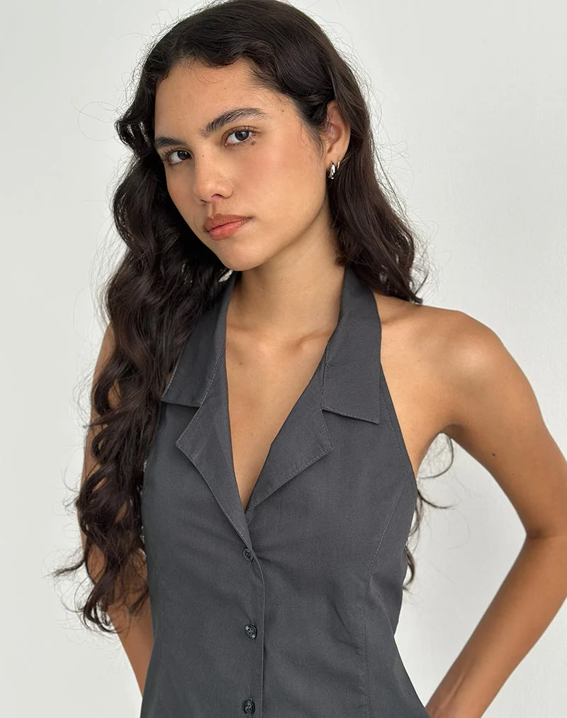 Chemisier dos nu boutonné Mikanu, gris anthracite