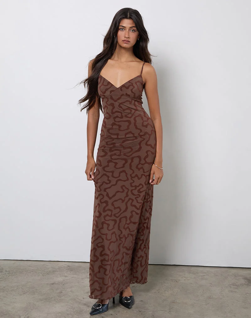 Robe longue Kalana en flocon de soie marron