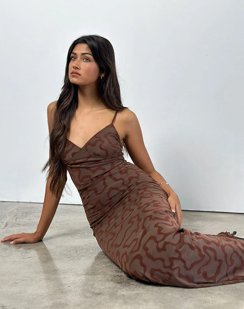 Robe longue Kalana en flocon de soie marron