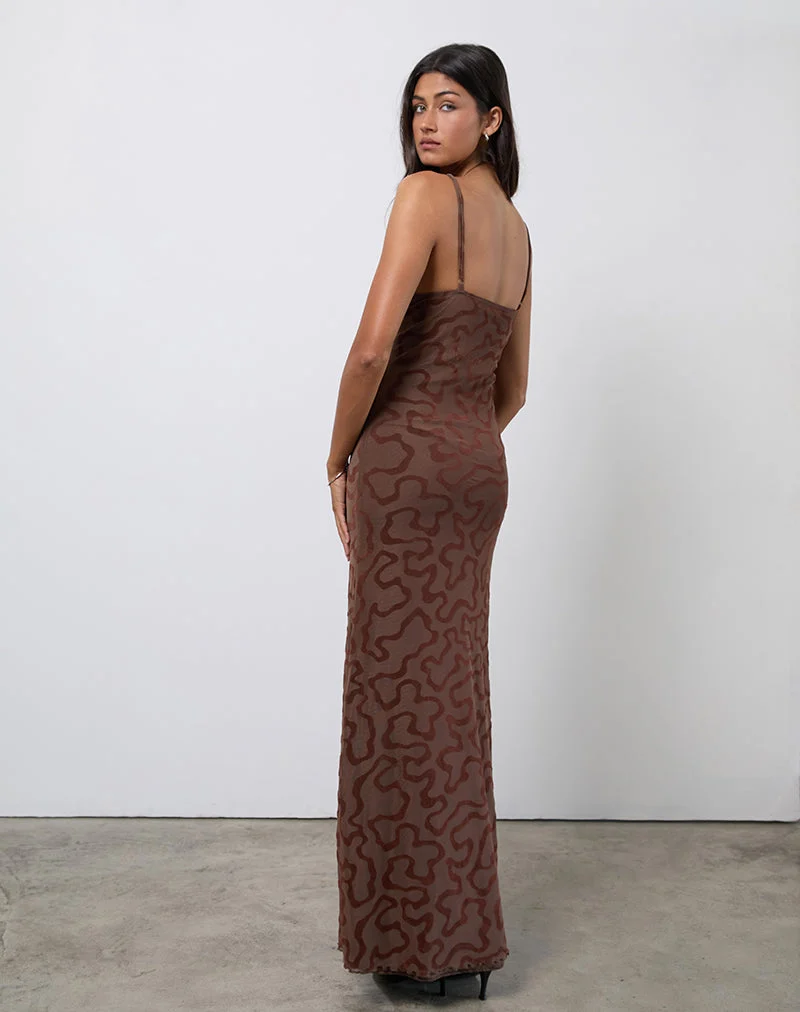 Robe longue Kalana en flocon de soie marron