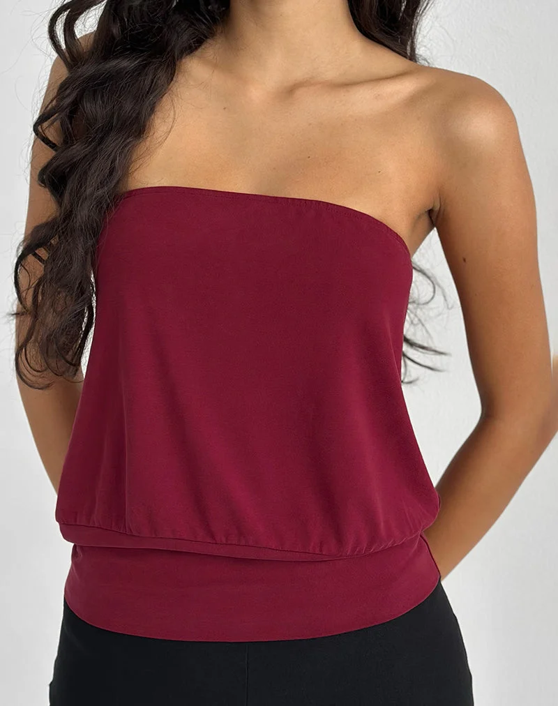 Top bandeau Leocadia en cupro rouge foncé