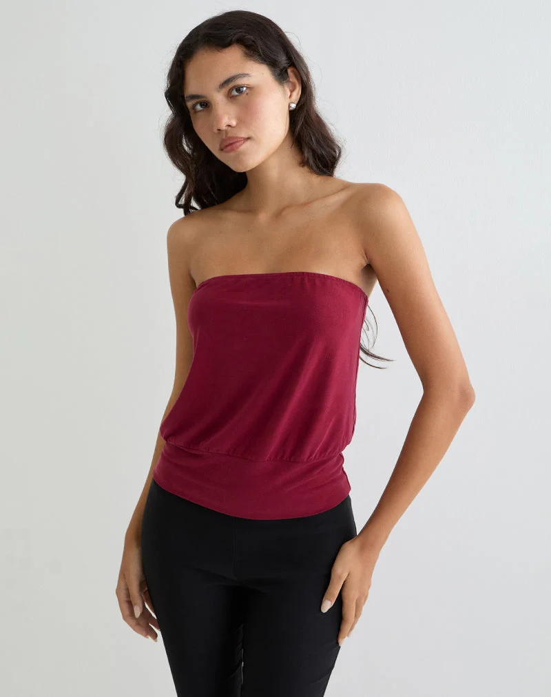 Top bandeau Leocadia en cupro rouge foncé