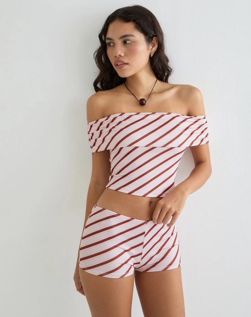 Sarla One Shoulder Top in Diagonal Stripe Pink (Top asymétrique à rayures diagonales)